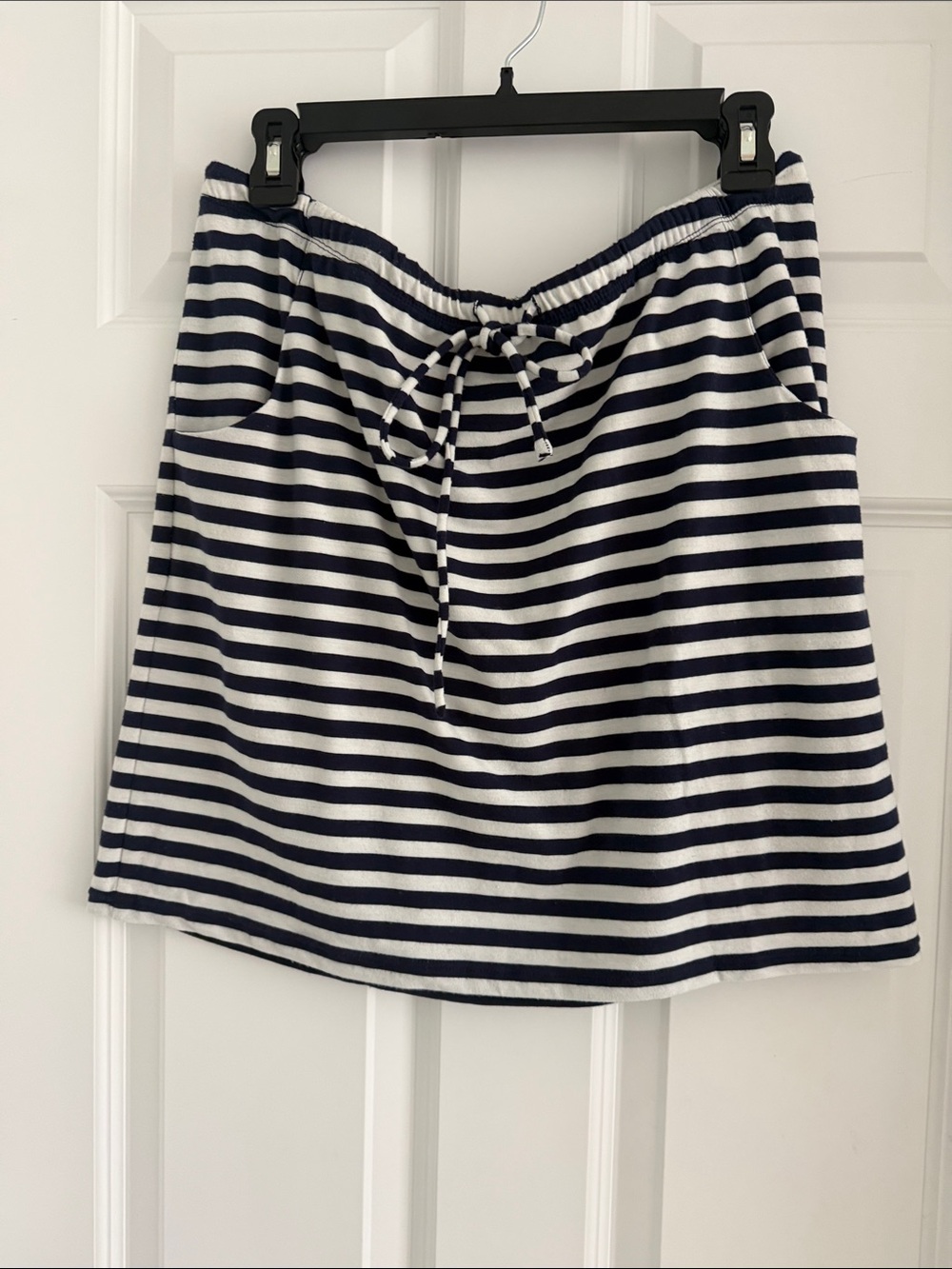 Striped Drawstring Casual Skirt - Navy & White
